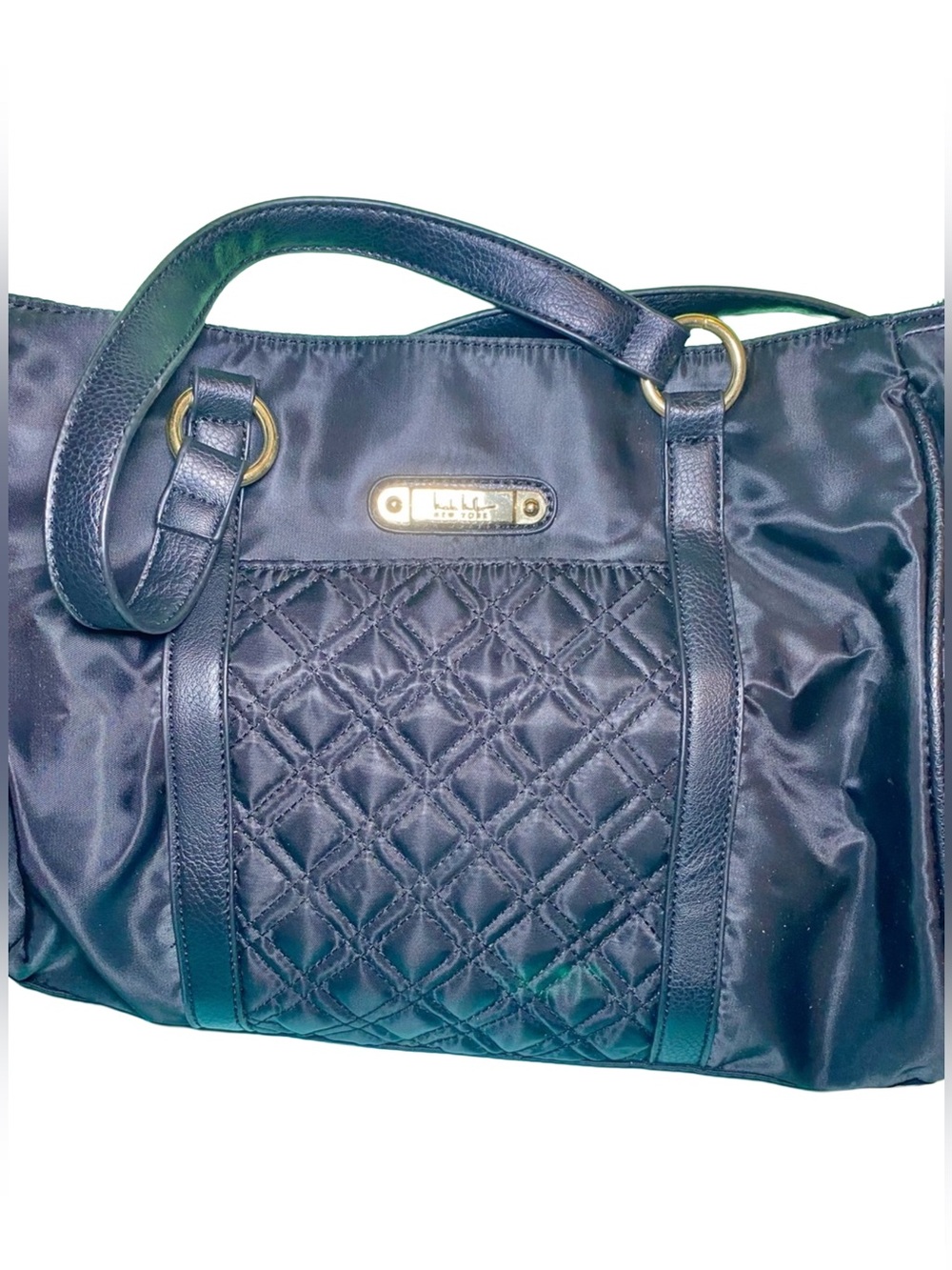 Nicole Miller Black Quilted Shoulder Bag with Gold Accents